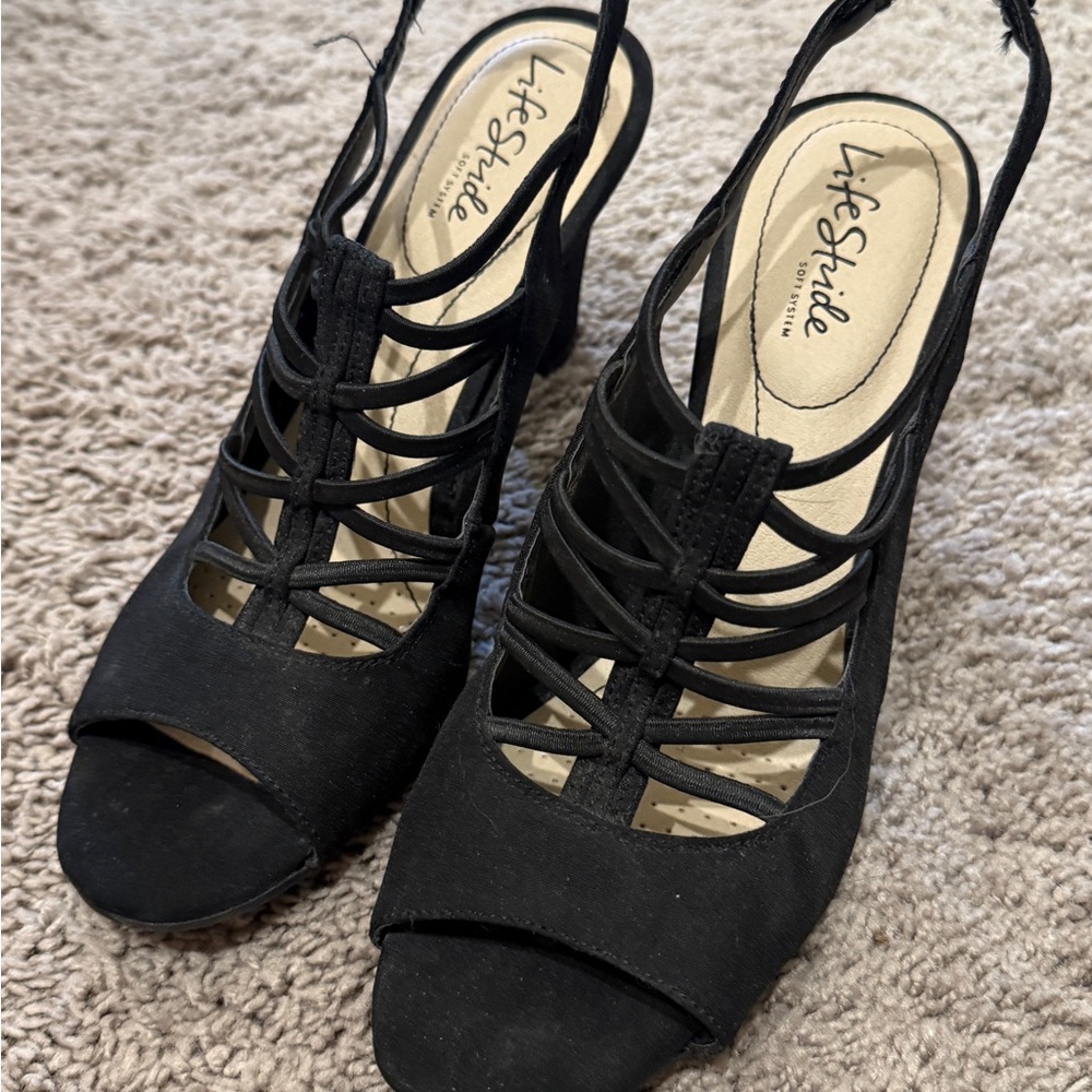 Life Stride Women's Black Slingback Heels